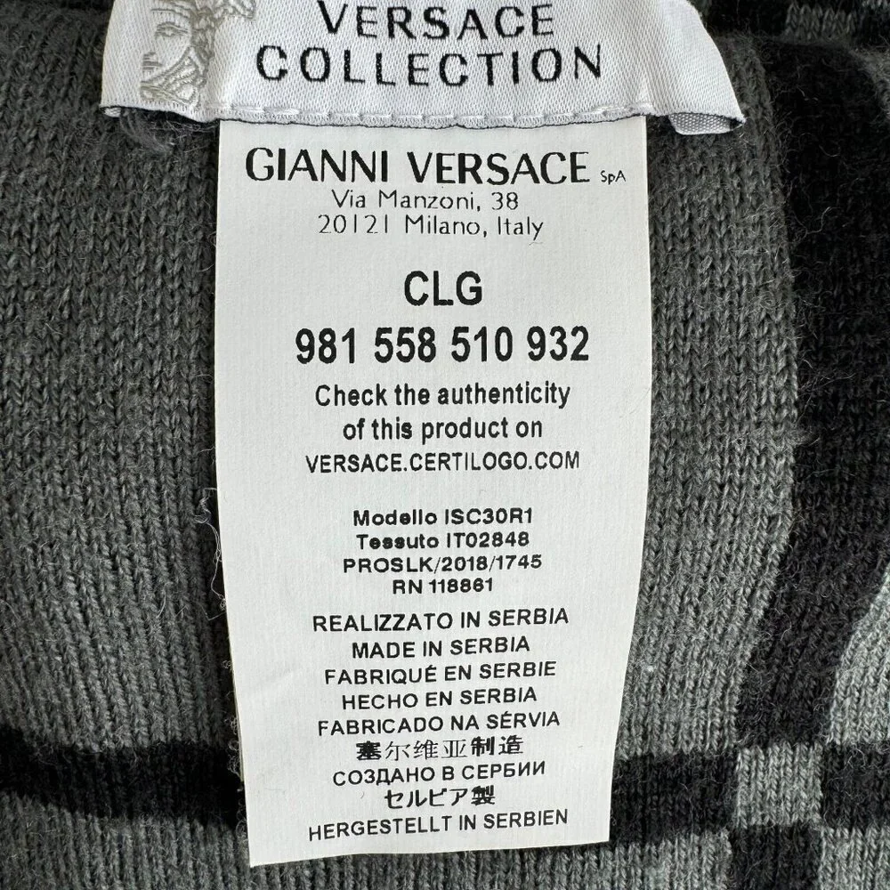 Versace Collection Reversible Wool Blend Grey Geometric Print Scarf